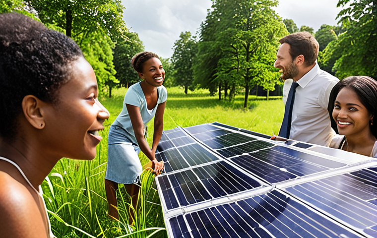 **Image Prompt:** Impact investing: A diverse group of people collaborating on sustainable projects, showcasing both financial charts and environmental benefits like solar panels and thriving green spaces. Focus on a bright, optimistic tone.